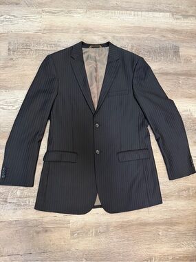 Prontomoda 100% Marino Wool Men’s Navy Pinstriped Sport Suit Jacket